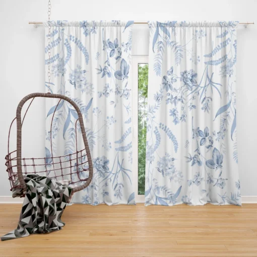 Blue Floreana Toile Pattern Curtain