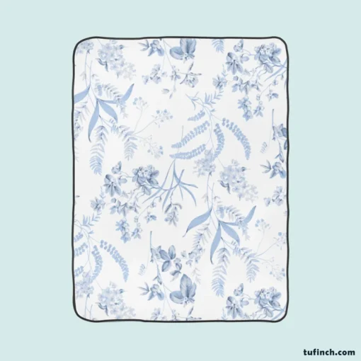 Blue Floreana Toile Pattern Fleece Blanket 1