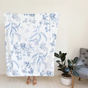 Blue Floreana Toile Pattern Fleece Blanket