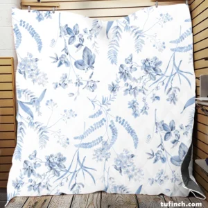 Blue Floreana Toile Pattern Quilt Blanket