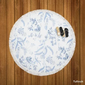 Blue Floreana Toile Pattern Round Beach Towel