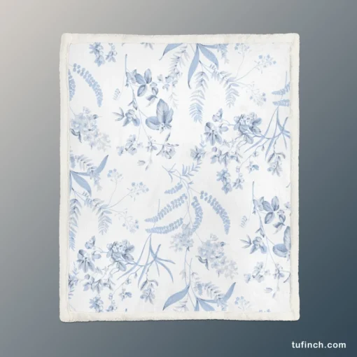 Blue Floreana Toile Pattern Sherpa Fleece Blanket 1