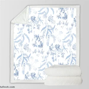 Blue Floreana Toile Pattern Sherpa Fleece Blanket