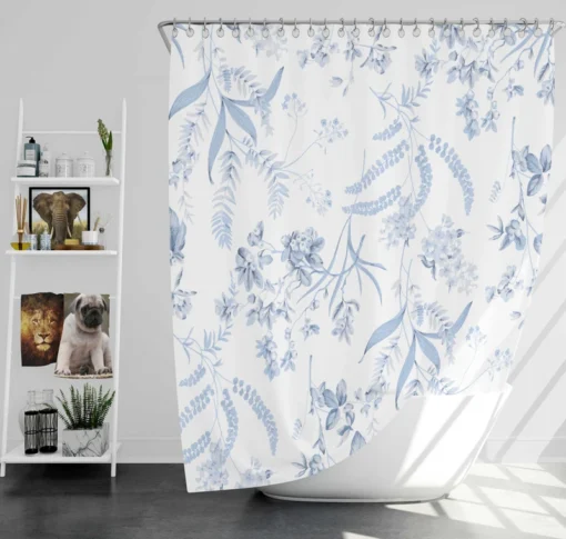 Blue Floreana Toile Pattern Shower Curtain