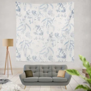 Blue Floreana Toile Pattern Wall Tapestry