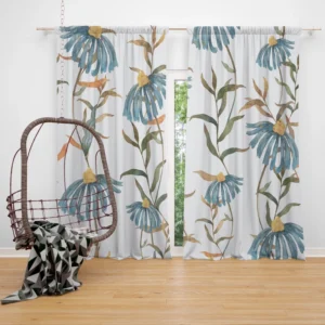 Blue Flower Seamless Pattern Curtain