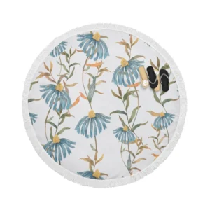 Blue Flower Seamless Pattern Round Beach Towel