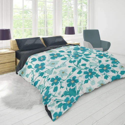 Blue Flowers Spring Pattern Duvet Cover 1