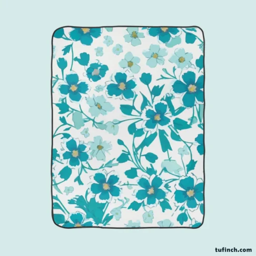 Blue Flowers Spring Pattern Fleece Blanket 1