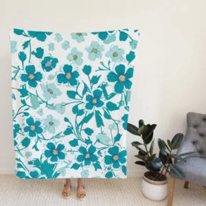 Blue Flowers Spring Pattern Fleece Blanket