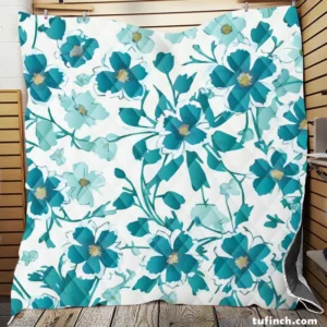 Blue Flowers Spring Pattern Quilt Blanket