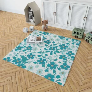 Blue Flowers Spring Pattern Rug 1