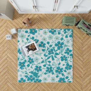 Blue Flowers Spring Pattern Rug