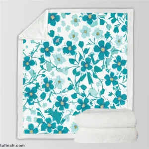 Blue Flowers Spring Pattern Sherpa Fleece Blanket