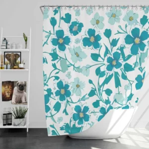 Blue Flowers Spring Pattern Shower Curtain