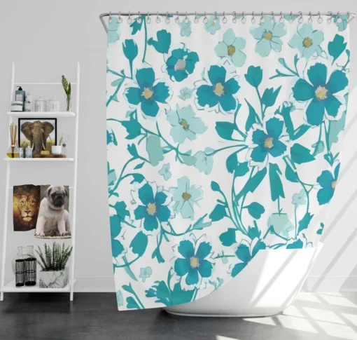 Blue Flowers Spring Pattern Shower Curtain