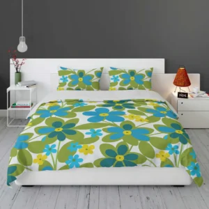 Blue Flowers Yellow Small Flowers Spring Pattern Bedding Set 1