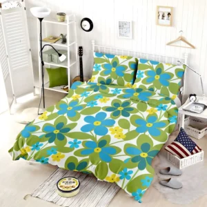 Blue Flowers Yellow Small Flowers Spring Pattern Bedding Set