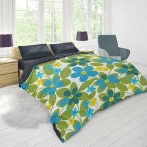 Blue Flowers Yellow Small Flowers Spring Pattern Duvet Cover 1