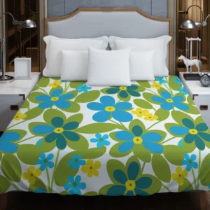 Blue Flowers Yellow Small Flowers Spring Pattern Duvet Cover