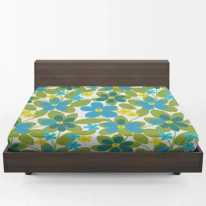 Blue Flowers Yellow Small Flowers Spring Pattern Fitted Sheet 1