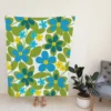 Blue Flowers Yellow Small Flowers Spring Pattern Fleece Blanket