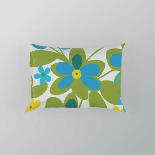 Blue Flowers Yellow Small Flowers Spring Pattern Pillow Case