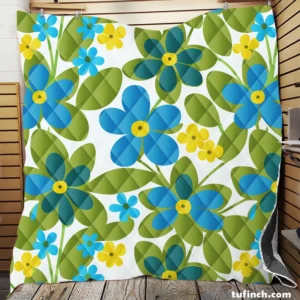 Blue Flowers Yellow Small Flowers Spring Pattern Quilt Blanket