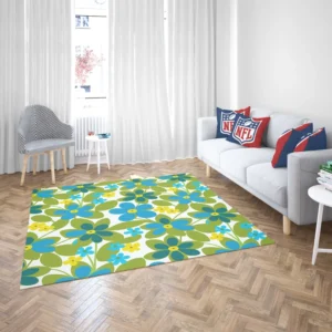 Blue Flowers Yellow Small Flowers Spring Pattern Rug 2