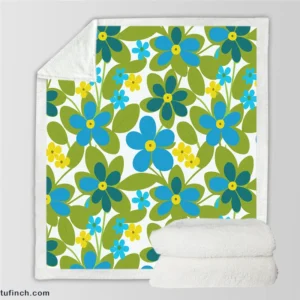 Blue Flowers Yellow Small Flowers Spring Pattern Sherpa Fleece Blanket