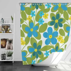 Blue Flowers Yellow Small Flowers Spring Pattern Shower Curtain