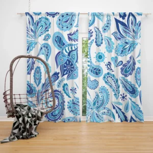 Blue Fresh Indian Pattern Paisley Curtain