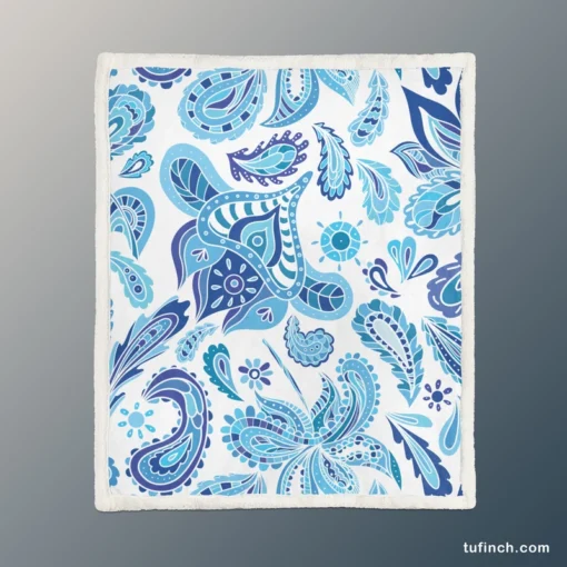 Blue Fresh Indian Pattern Paisley Sherpa Fleece Blanket 1