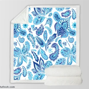 Blue Fresh Indian Pattern Paisley Sherpa Fleece Blanket