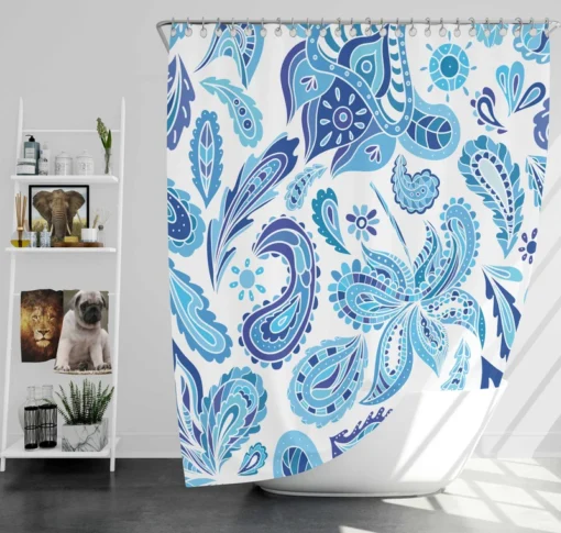 Blue Fresh Indian Pattern Paisley Shower Curtain