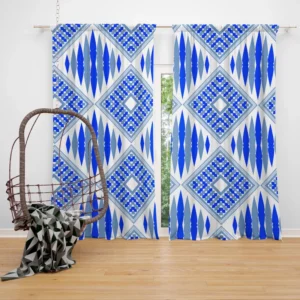 Blue Geometric Ikat Pattern Curtain