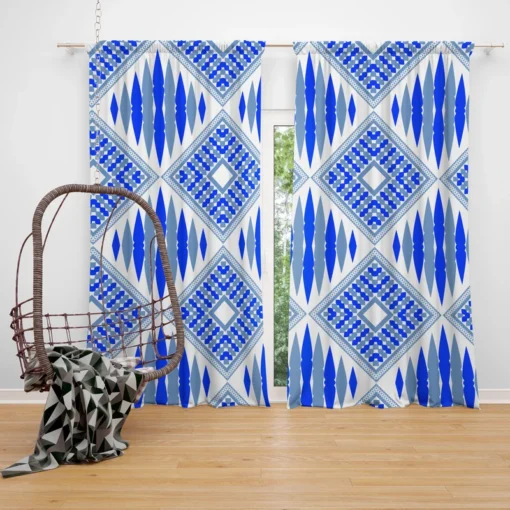 Blue Geometric Ikat Pattern Curtain