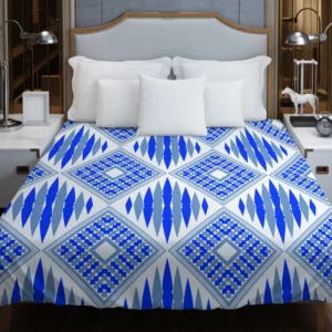 Blue Geometric Ikat Pattern Duvet Cover