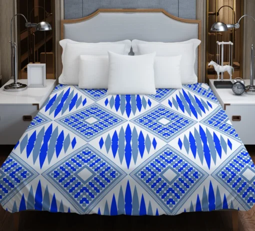 Blue Geometric Ikat Pattern Duvet Cover