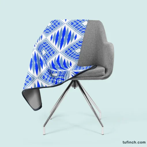 Blue Geometric Ikat Pattern Fleece Blanket 2