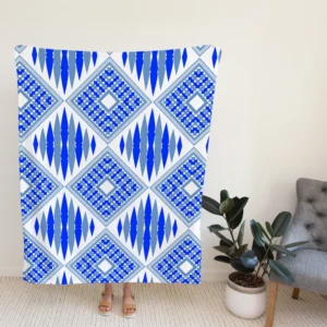 Blue Geometric Ikat Pattern Fleece Blanket