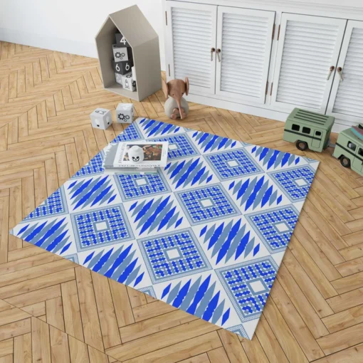 Blue Geometric Ikat Pattern Rug 1