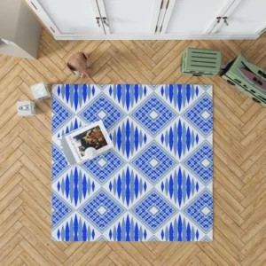 Blue Geometric Ikat Pattern Rug