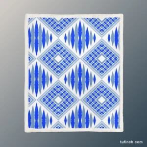 Blue Geometric Ikat Pattern Sherpa Fleece Blanket 1