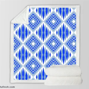 Blue Geometric Ikat Pattern Sherpa Fleece Blanket