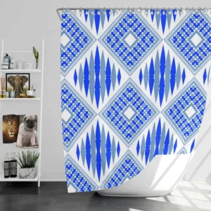 Blue Geometric Ikat Pattern Shower Curtain