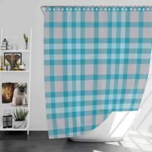 Blue Gingham Tartan Plaid Checkered Shower Curtain