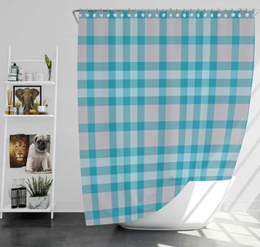 Blue Gingham Tartan Plaid Checkered Shower Curtain