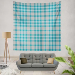 Blue Gingham Tartan Plaid Checkered Wall Tapestry