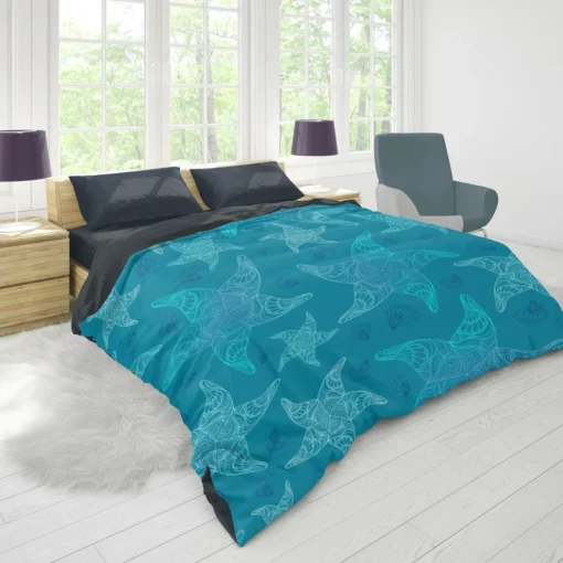 Blue Glowing Starfish Duvet Cover 1